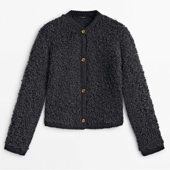 NWT. Massimo Dutti Lead (black/gray) Wool Blend Bouclé Knit Cardigan. Size S, M. - Picture 5 of 14